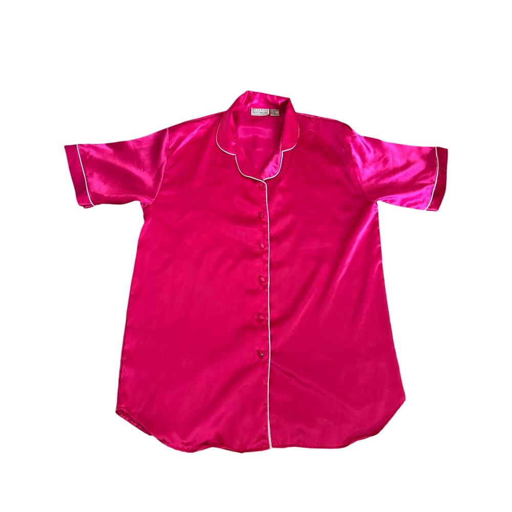 Vintage Allyson Whitmore Hot Pink Satin Short Sleeve Pajama Top